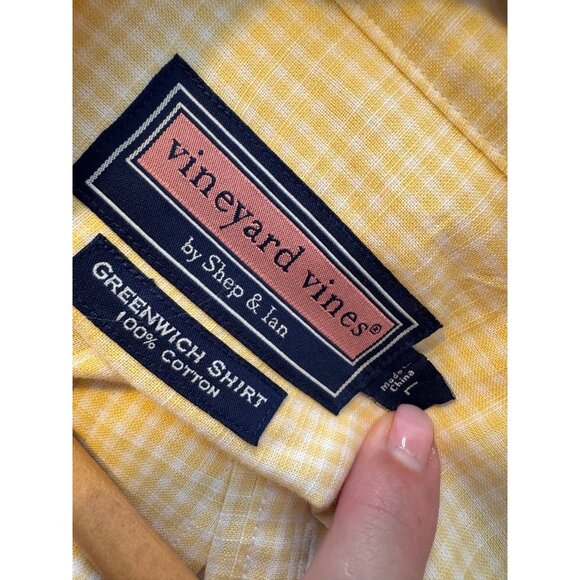 Vineyard Vines Greenwich Shirt Size Large Yellow Check Button Up Cotton Long Sle - Picture 3 of 8